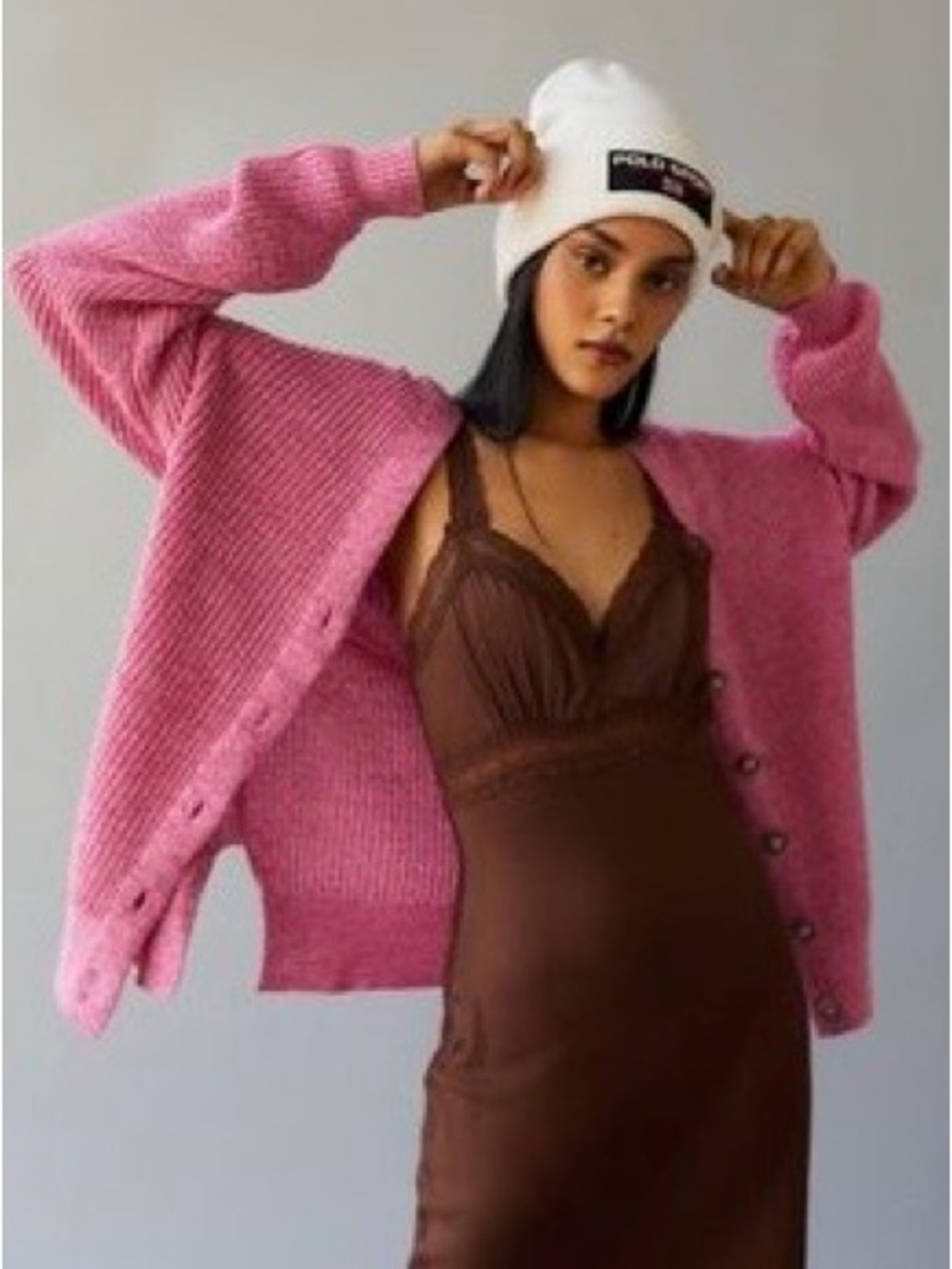 BDG Pink Chunky Knit Button Cardigan